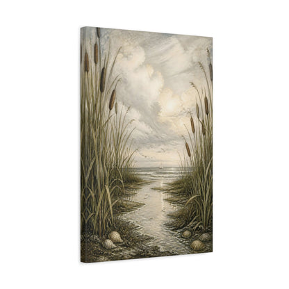 Side Mockup 3. Coastal Cattails shown as canvas print
