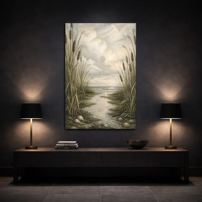 Mockup 3. Coastal Cattails shown as canvas print