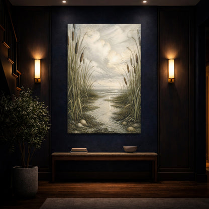 Mockup 4. Coastal Cattails shown as canvas print