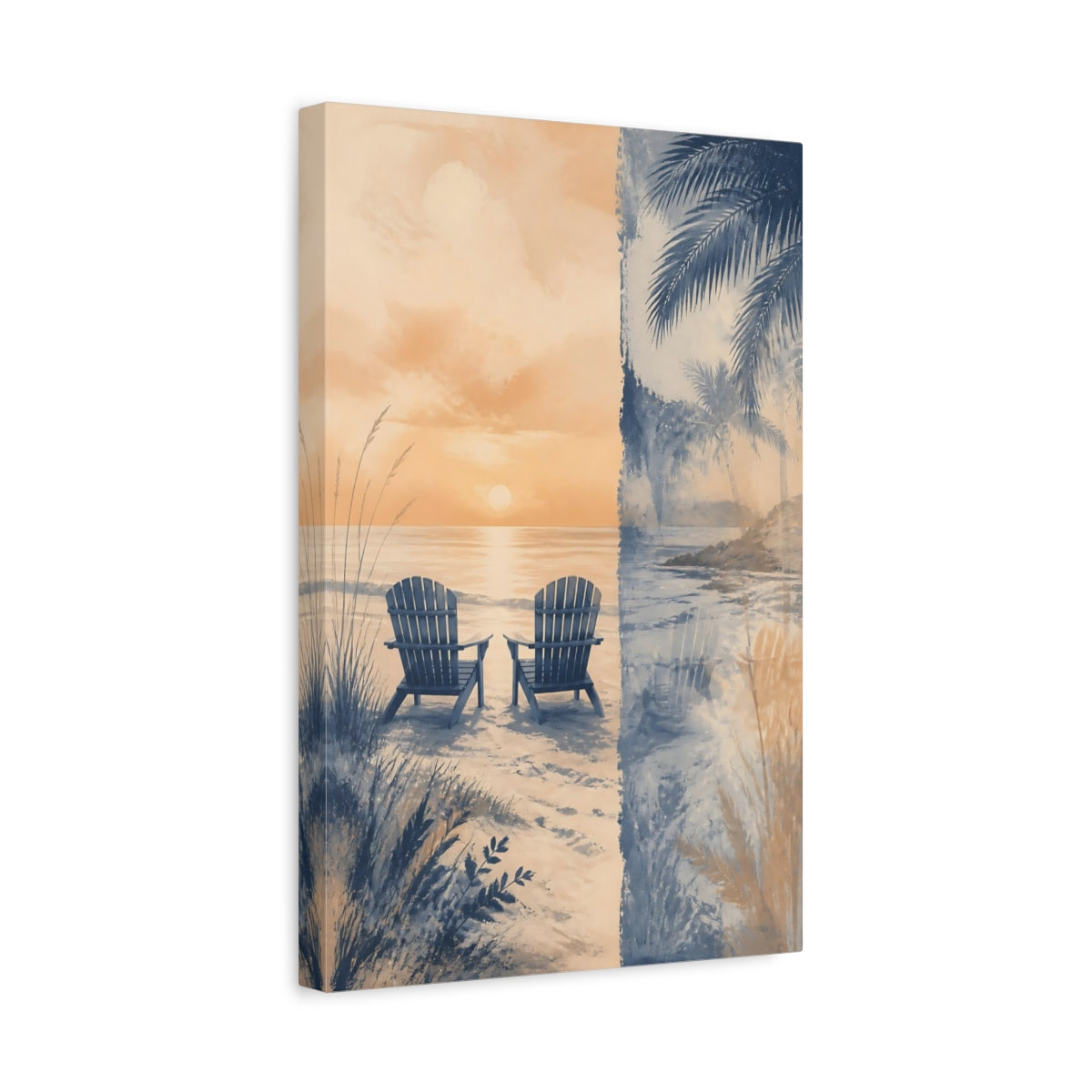Side Mockup 4. Coastal Chairs At Sunset shown as canvas print