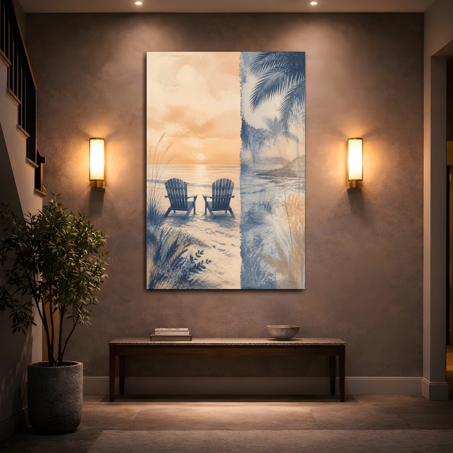 Mockup 2. Coastal Chairs At Sunset shown as canvas print
