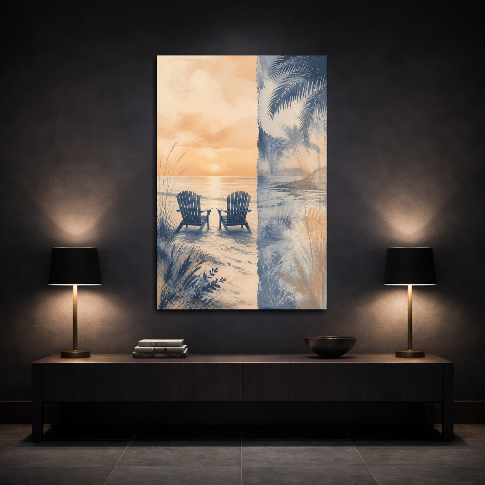 Mockup 3. Coastal Chairs At Sunset shown as canvas print