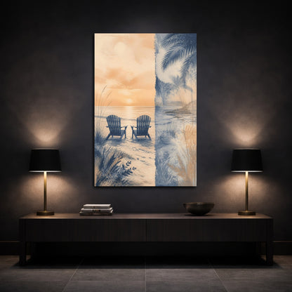 Mockup 3. Coastal Chairs At Sunset shown as canvas print