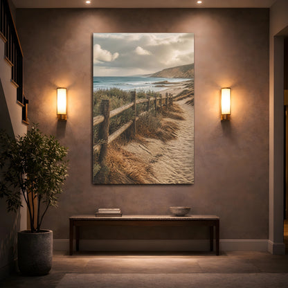 Mockup 2. Coastal Driftwood Fence shown as canvas print
