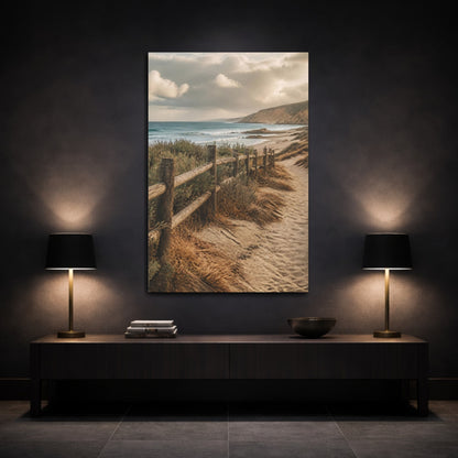 Mockup 3. Coastal Driftwood Fence shown as canvas print