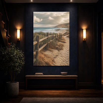 Mockup 4. Coastal Driftwood Fence shown as canvas print