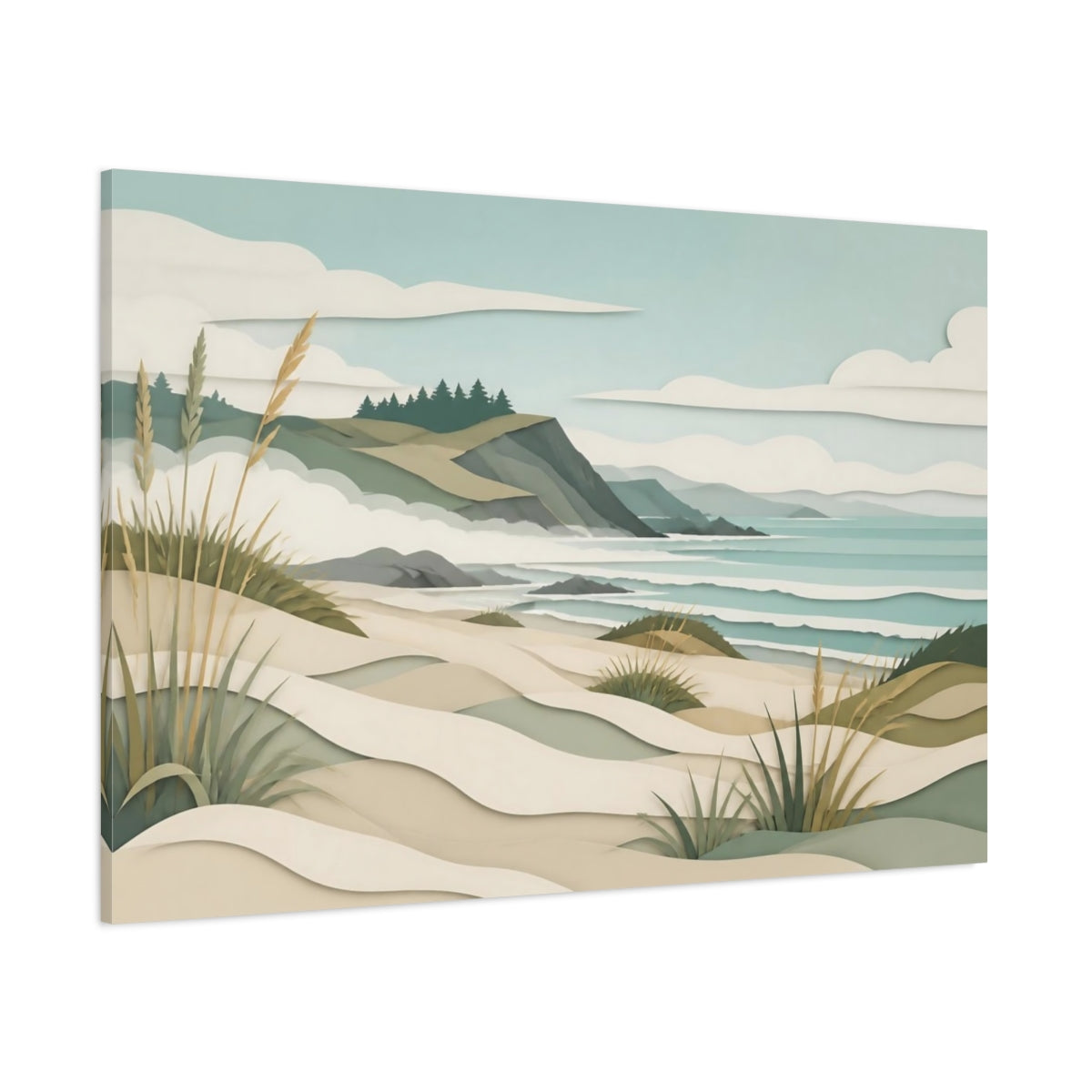 Side Mockup 1. Coastal Dune Landscape shown as canvas print