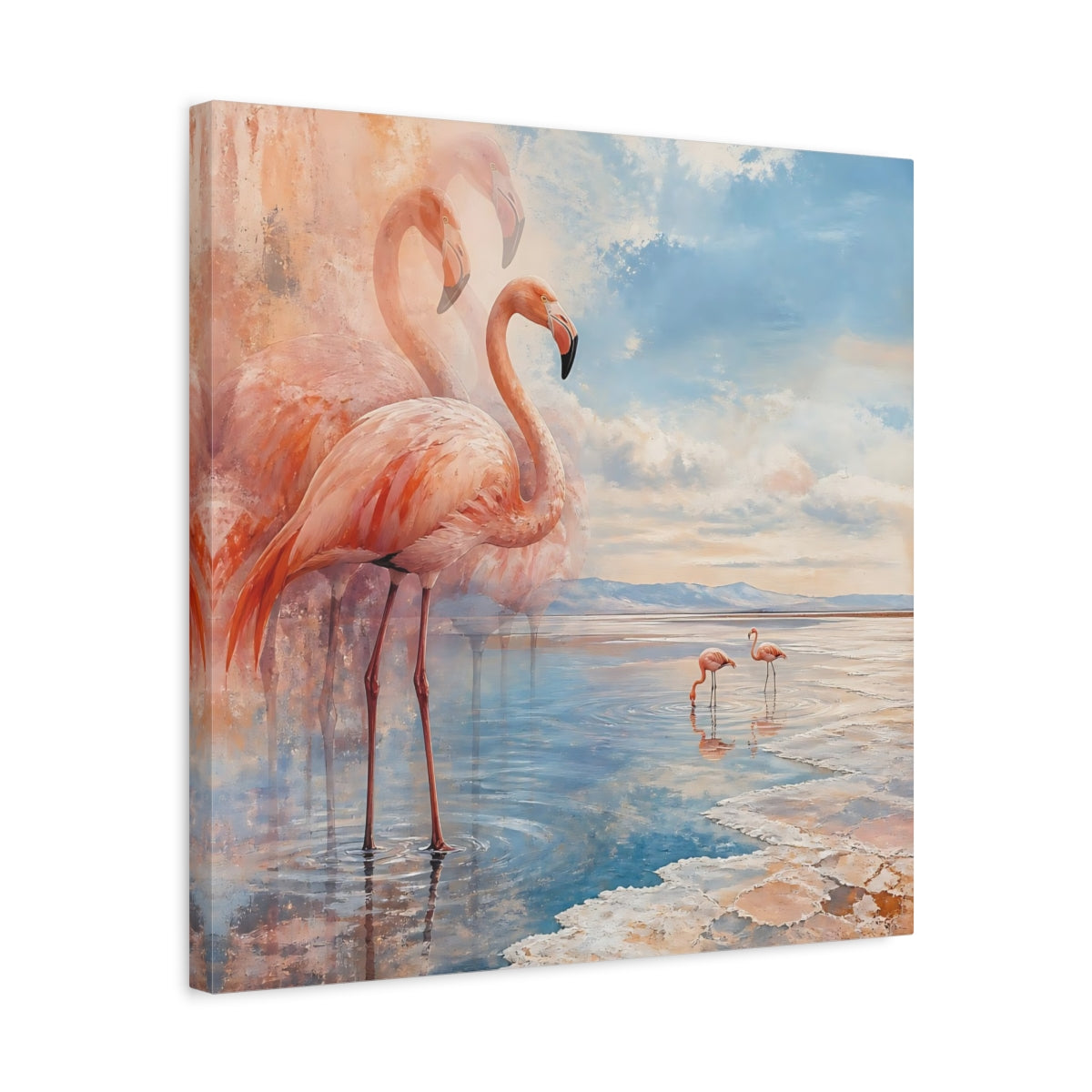 Side Mockup 5. Coastal Flamingo Serenade shown as canvas print