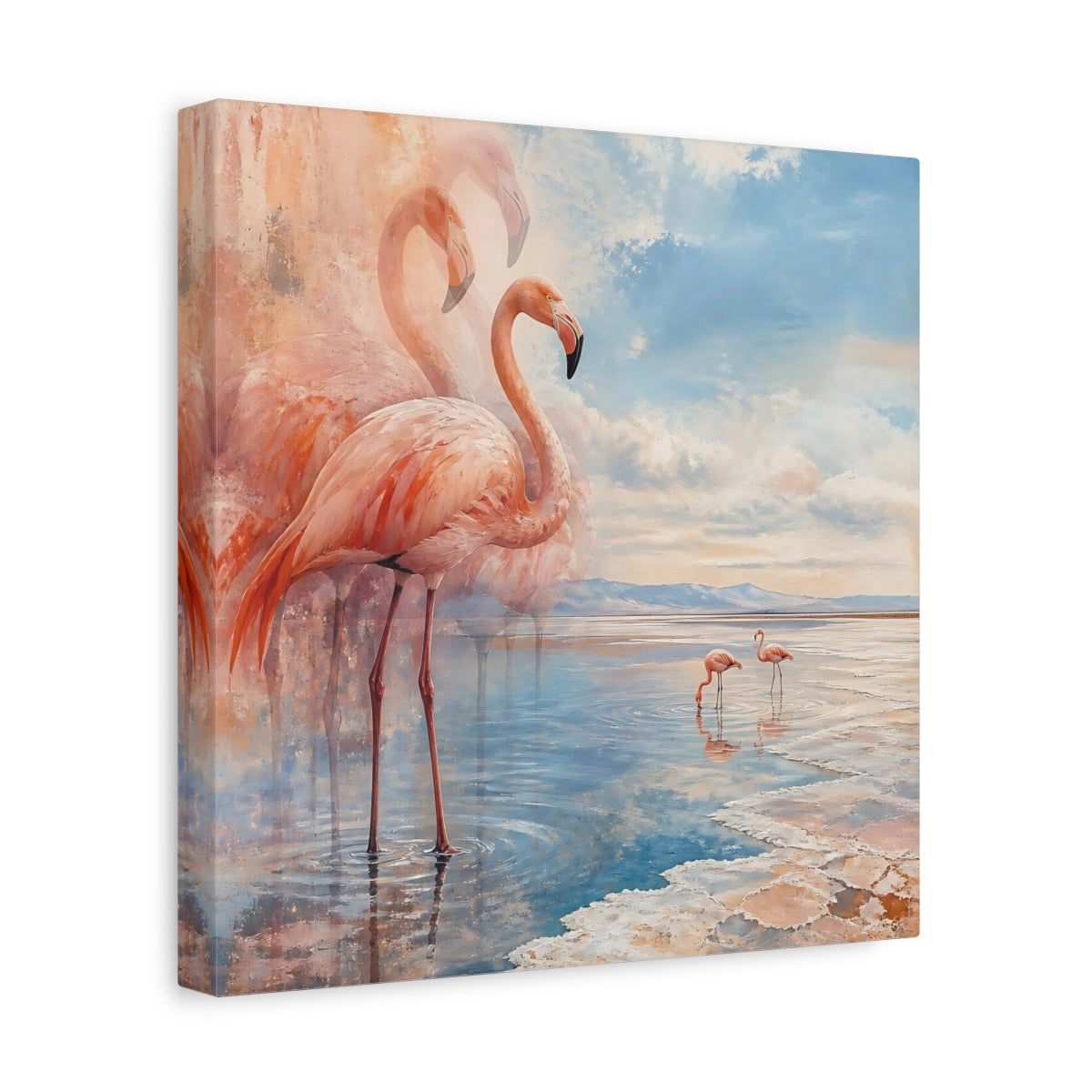 Side Mockup 8. Coastal Flamingo Serenade shown as canvas print