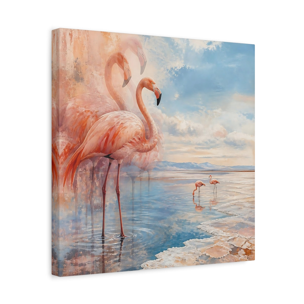 Side Mockup 6. Coastal Flamingo Serenade shown as canvas print
