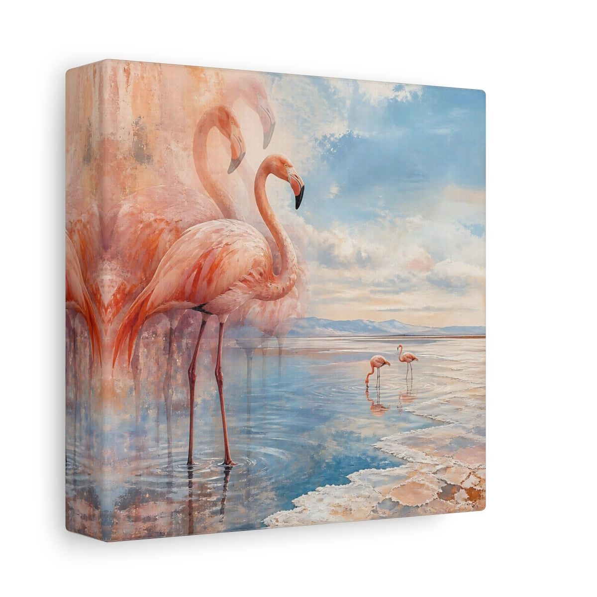 Side Mockup 2. Coastal Flamingo Serenade shown as canvas print