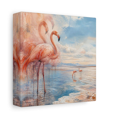 Side Mockup 2. Coastal Flamingo Serenade shown as canvas print