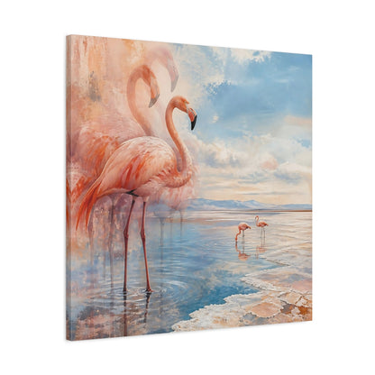 Side Mockup 3. Coastal Flamingo Serenade shown as canvas print