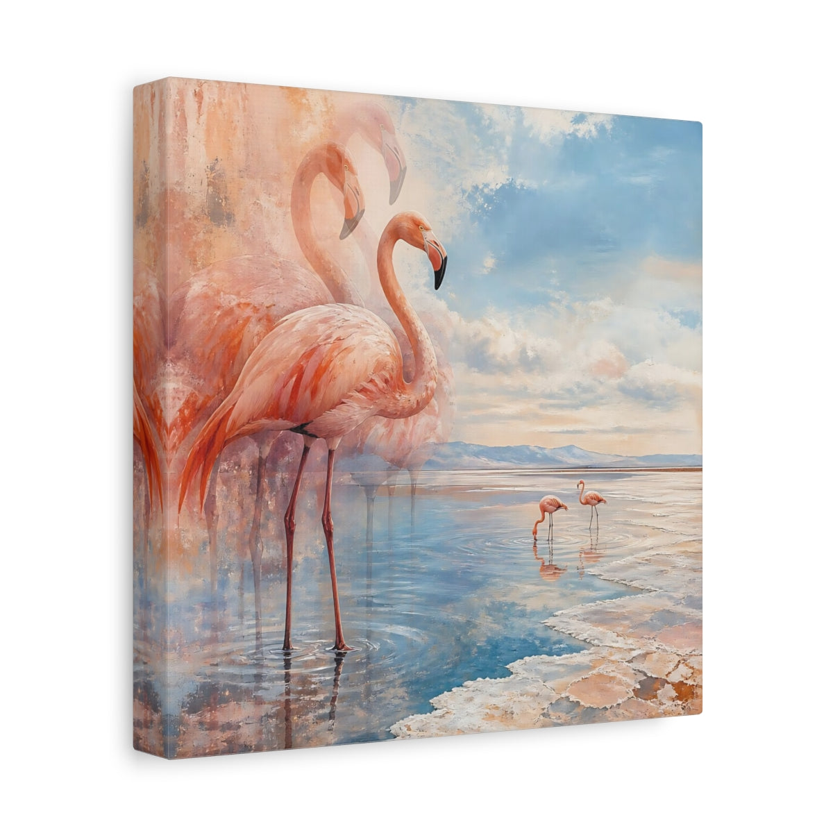 Side Mockup 9. Coastal Flamingo Serenade shown as canvas print