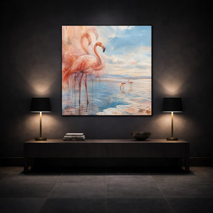 Mockup 3. Coastal Flamingo Serenade shown as canvas print