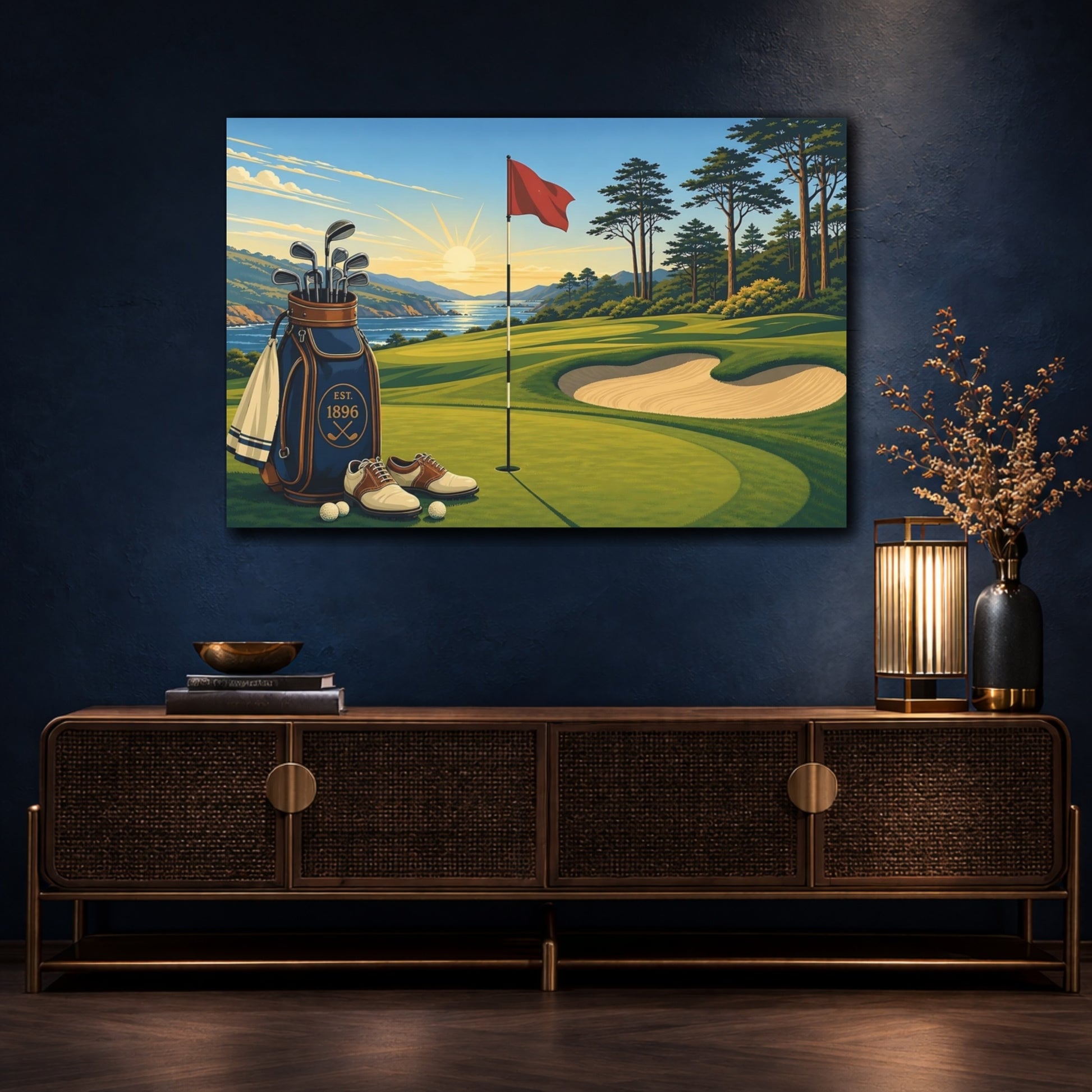 Mockup 4. Coastal Golf At Sunrise shown as canvas print
