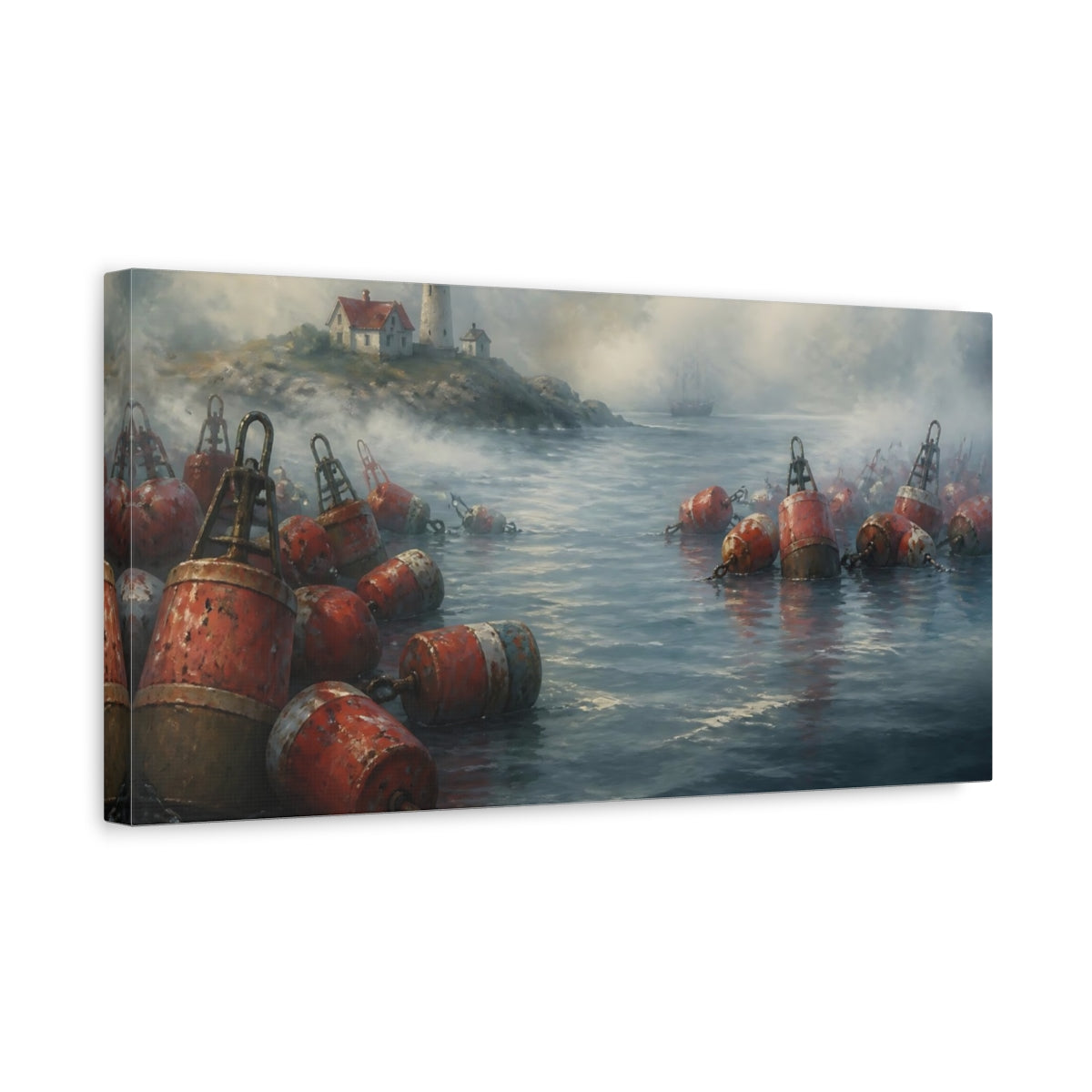 Side Mockup 3. Coastal Harbor Buoys shown as canvas print