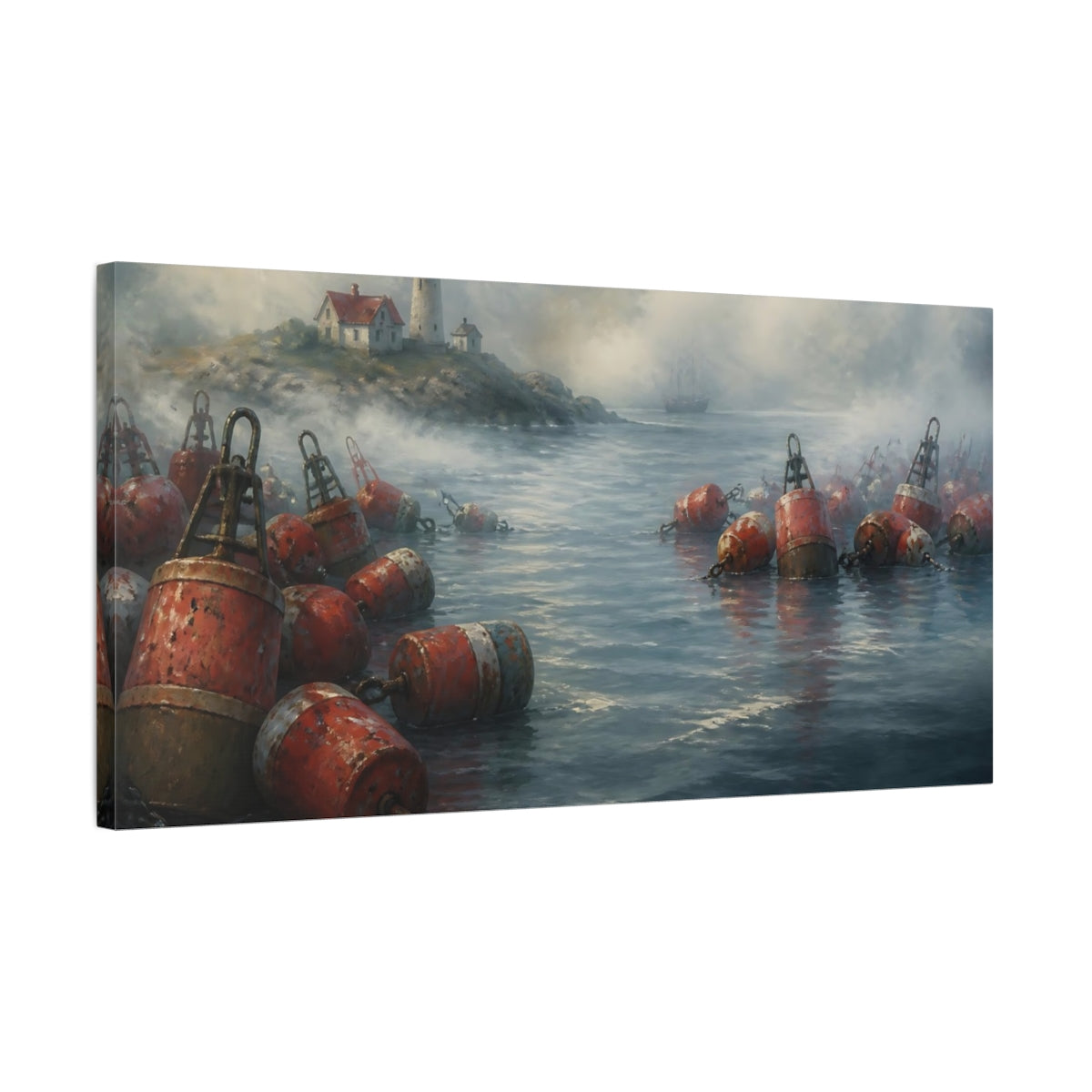 Side Mockup 1. Coastal Harbor Buoys shown as canvas print
