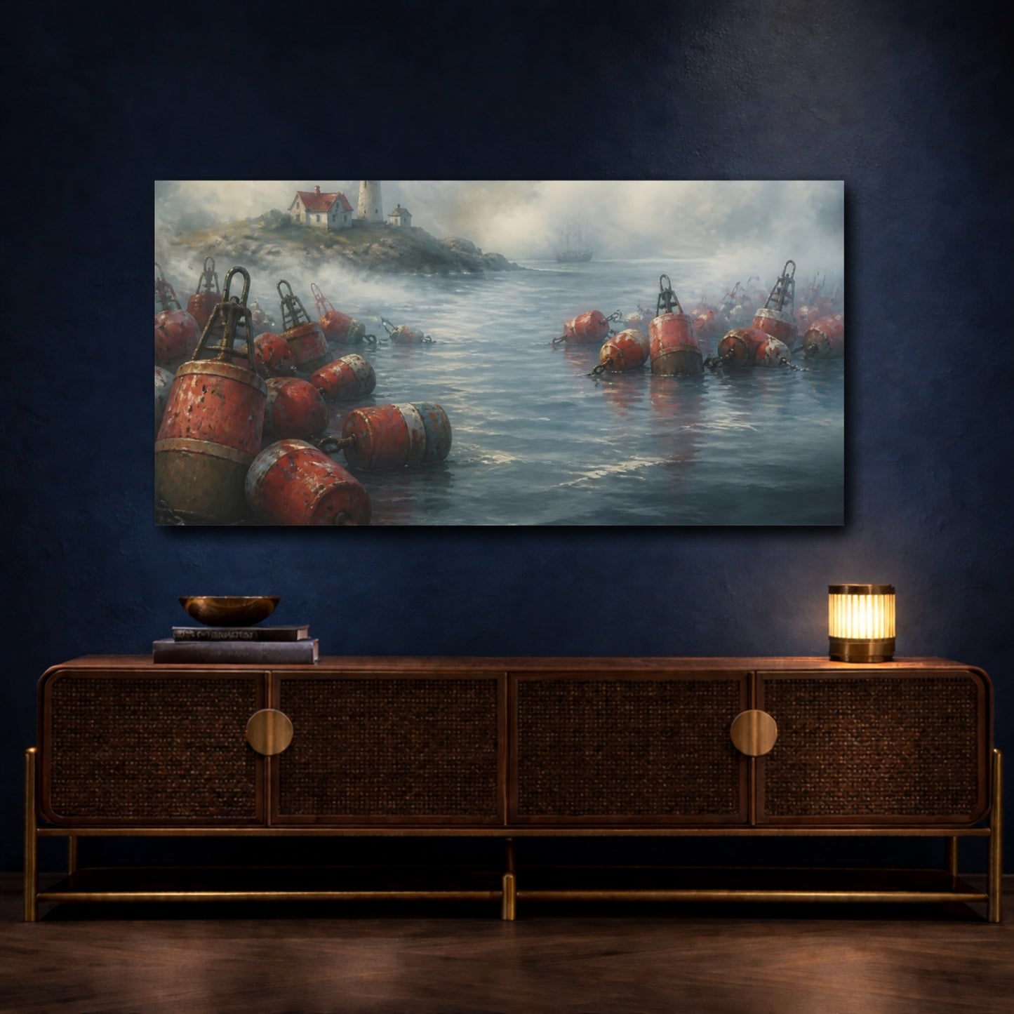 Mockup 4. Coastal Harbor Buoys shown as canvas print