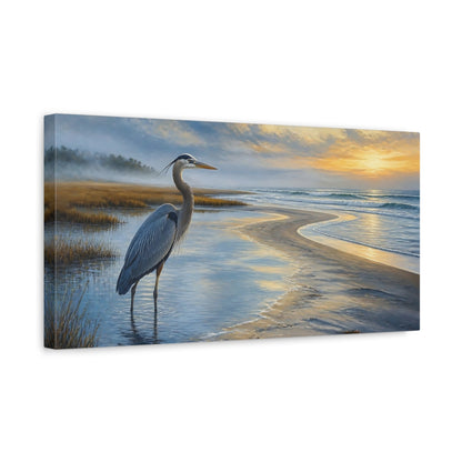 Side Mockup 3. Coastal Heron At Sunrise shown as canvas print