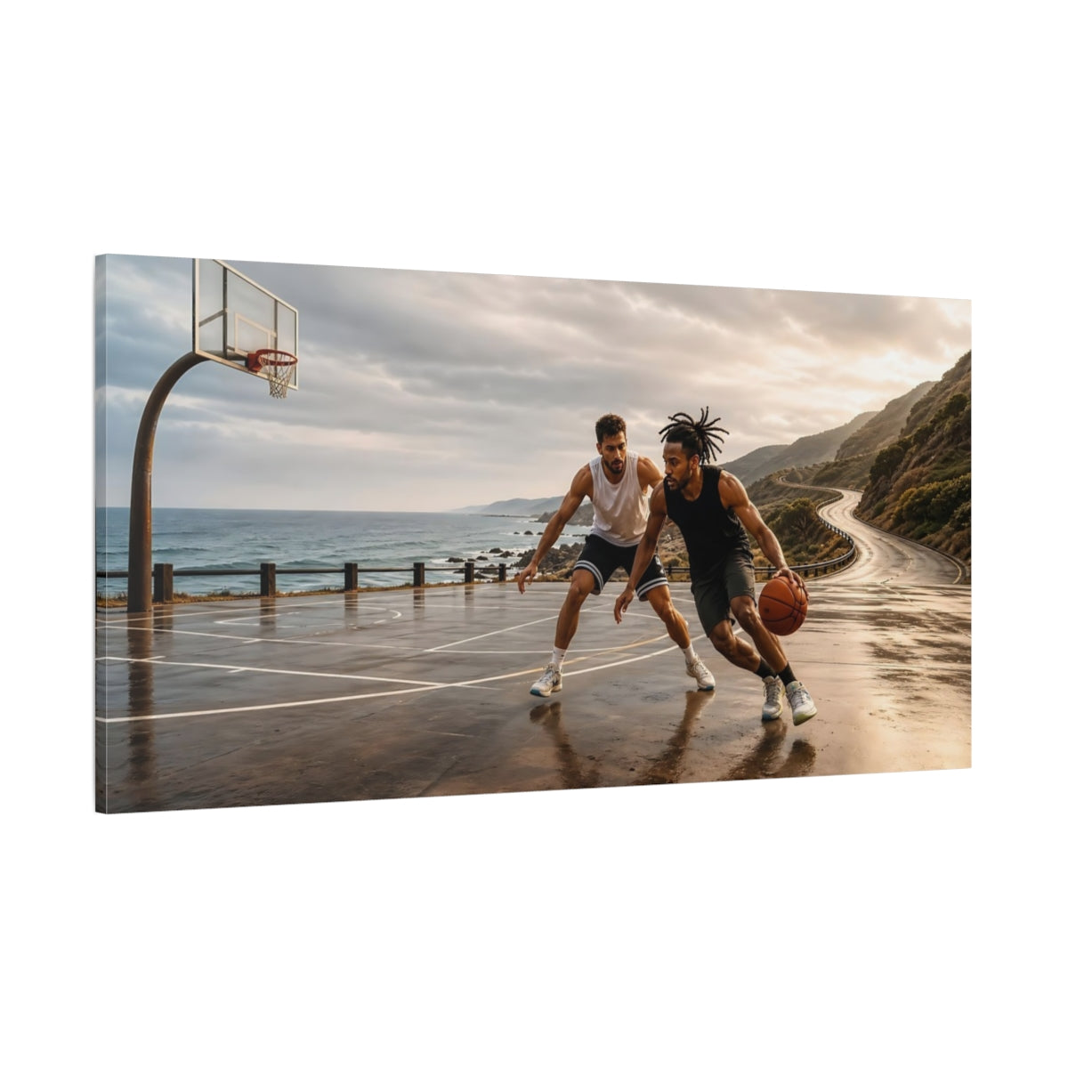 Side Mockup 2. Coastal Hoop Showdown shown as canvas print