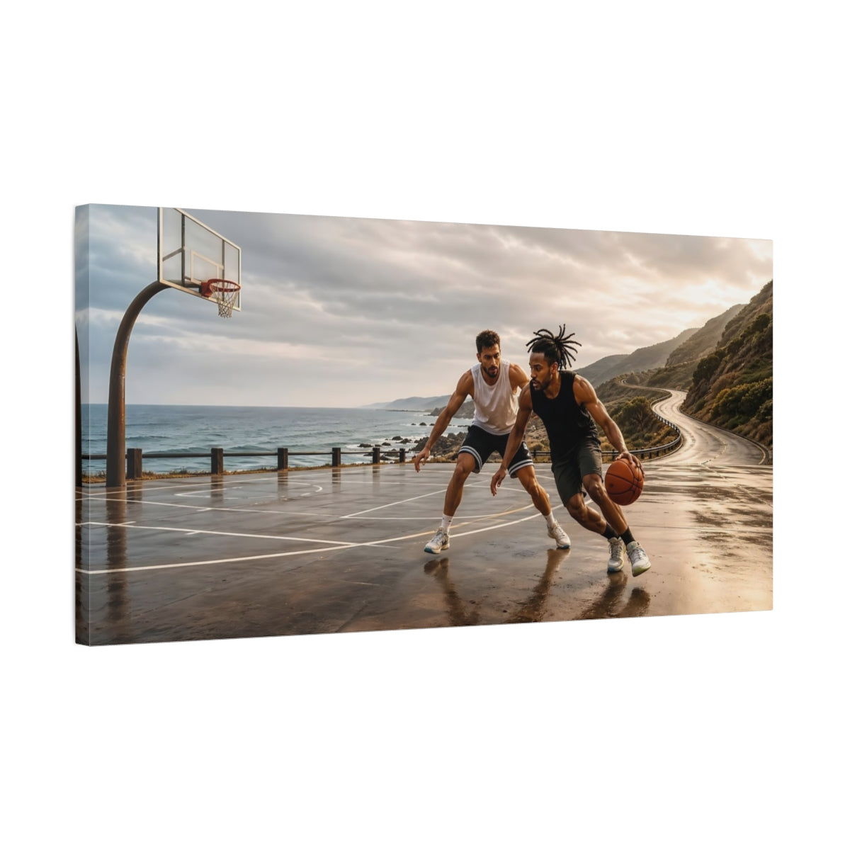 Side Mockup 1. Coastal Hoop Showdown shown as canvas print
