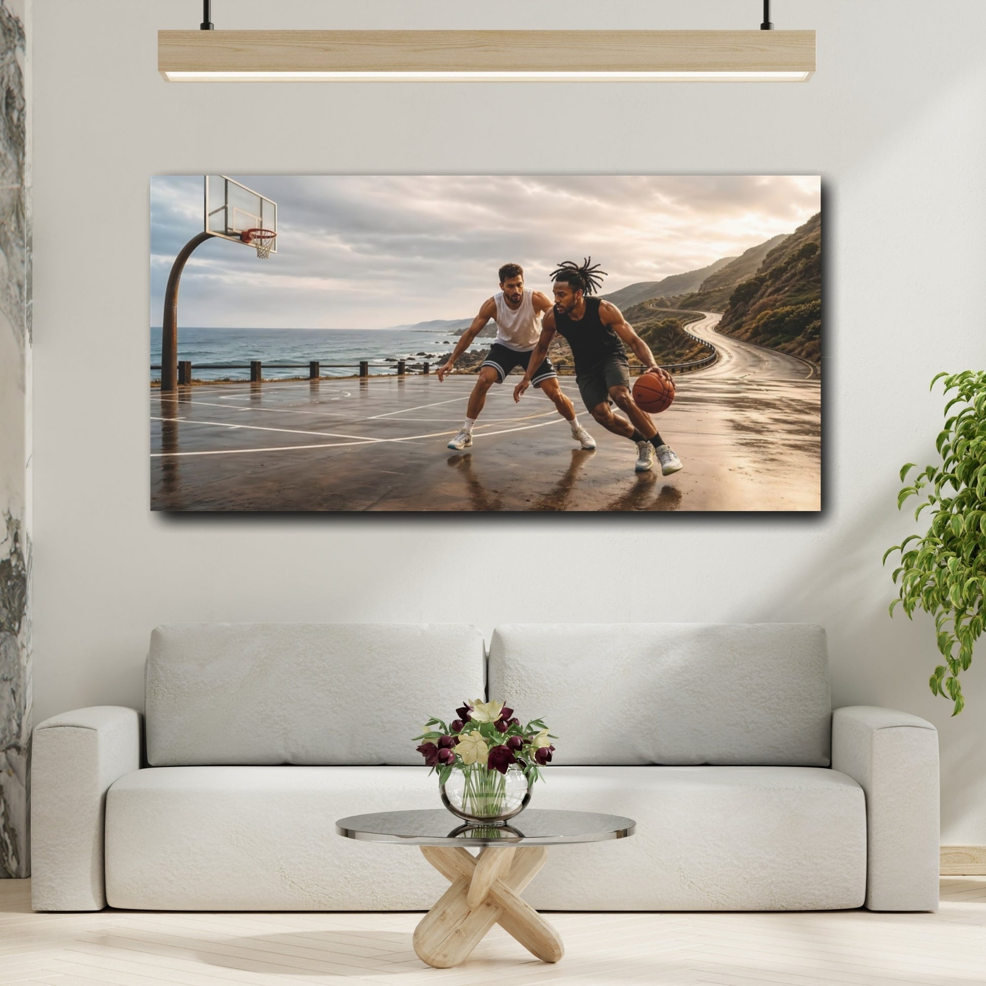 Mockup 2. Coastal Hoop Showdown shown as canvas print