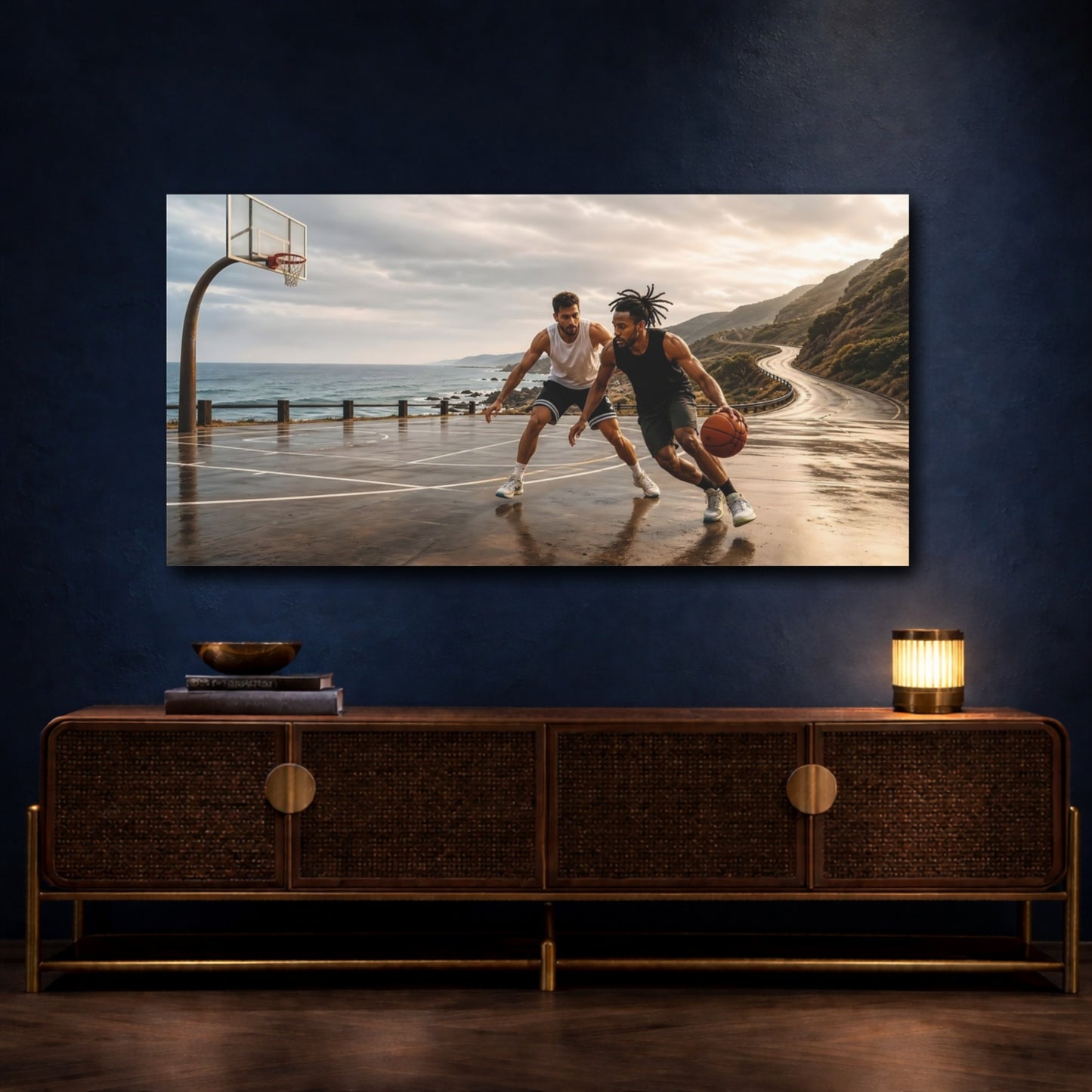 Mockup 4. Coastal Hoop Showdown shown as canvas print
