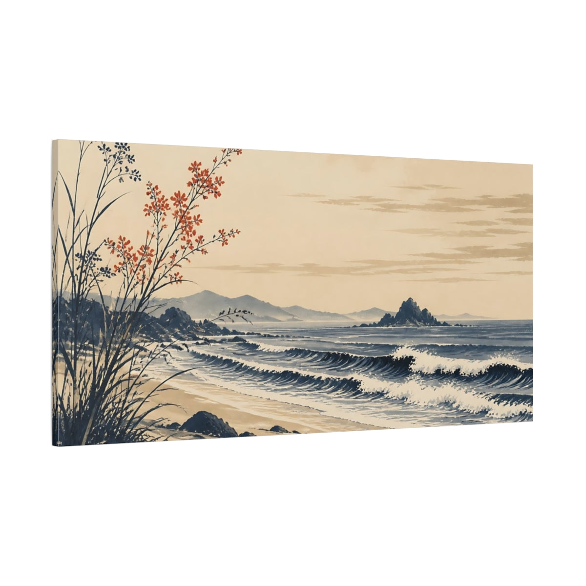 Side Mockup 2. Coastal Ink Waves shown as canvas print