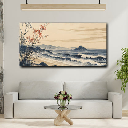 Mockup 2. Coastal Ink Waves shown as canvas print
