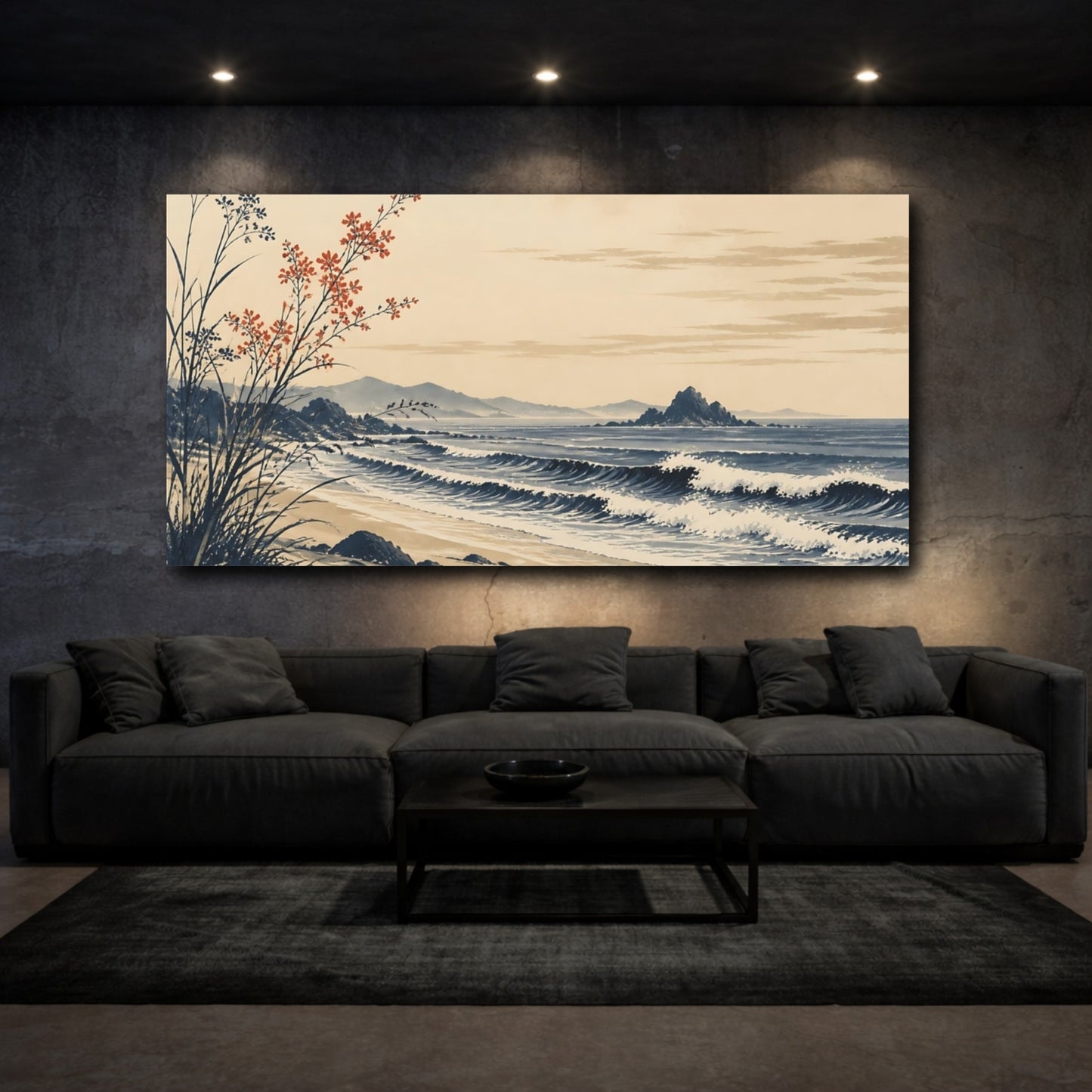 Mockup 3. Coastal Ink Waves shown as canvas print