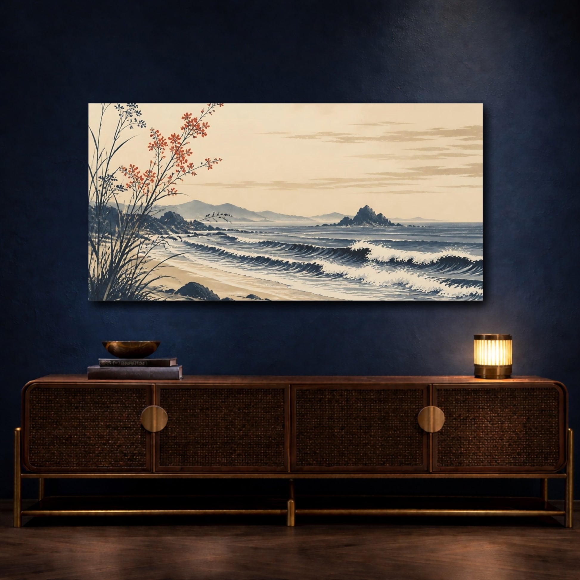 Mockup 4. Coastal Ink Waves shown as canvas print