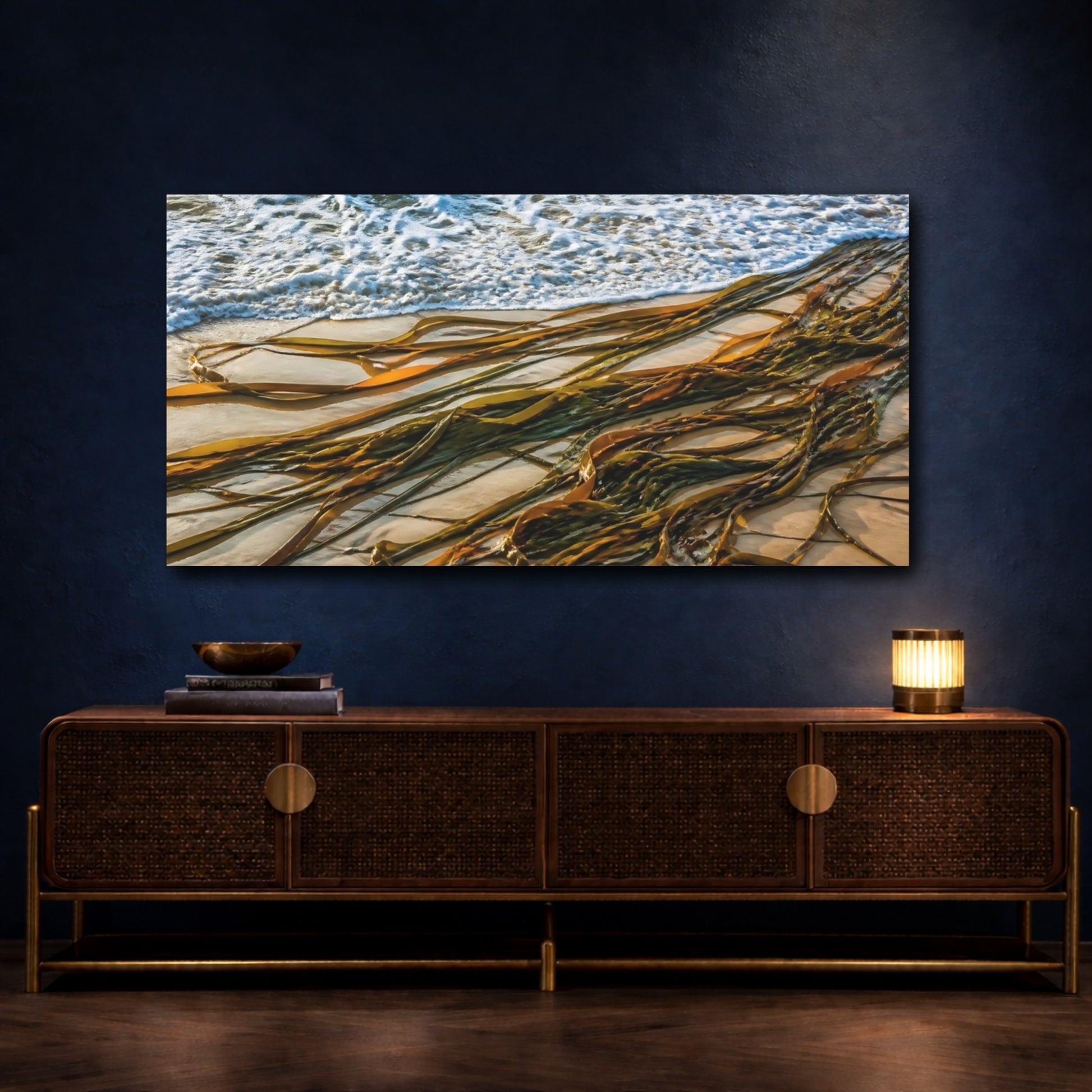 Mockup 4. Coastal Kelp Ribbons shown as canvas print