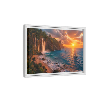 Side Mockup 4. Coastal Landscape With Waterfalls shown as framed canvas print