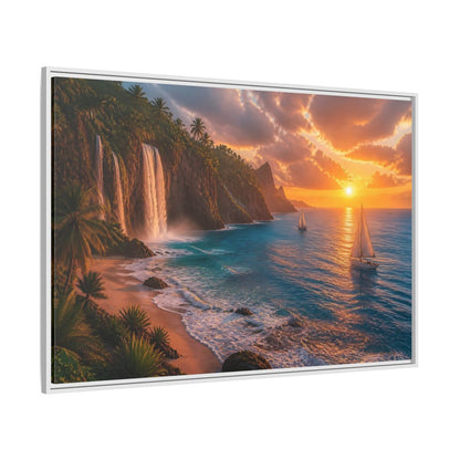 Side Mockup 7. Coastal Landscape With Waterfalls shown as framed canvas print