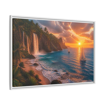Side Mockup 9. Coastal Landscape With Waterfalls shown as framed canvas print