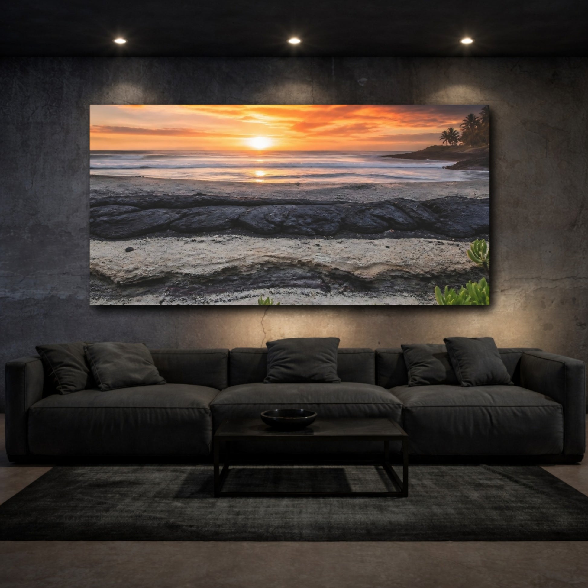 Mockup 3. Coastal Lava Seam Sunset shown as canvas print