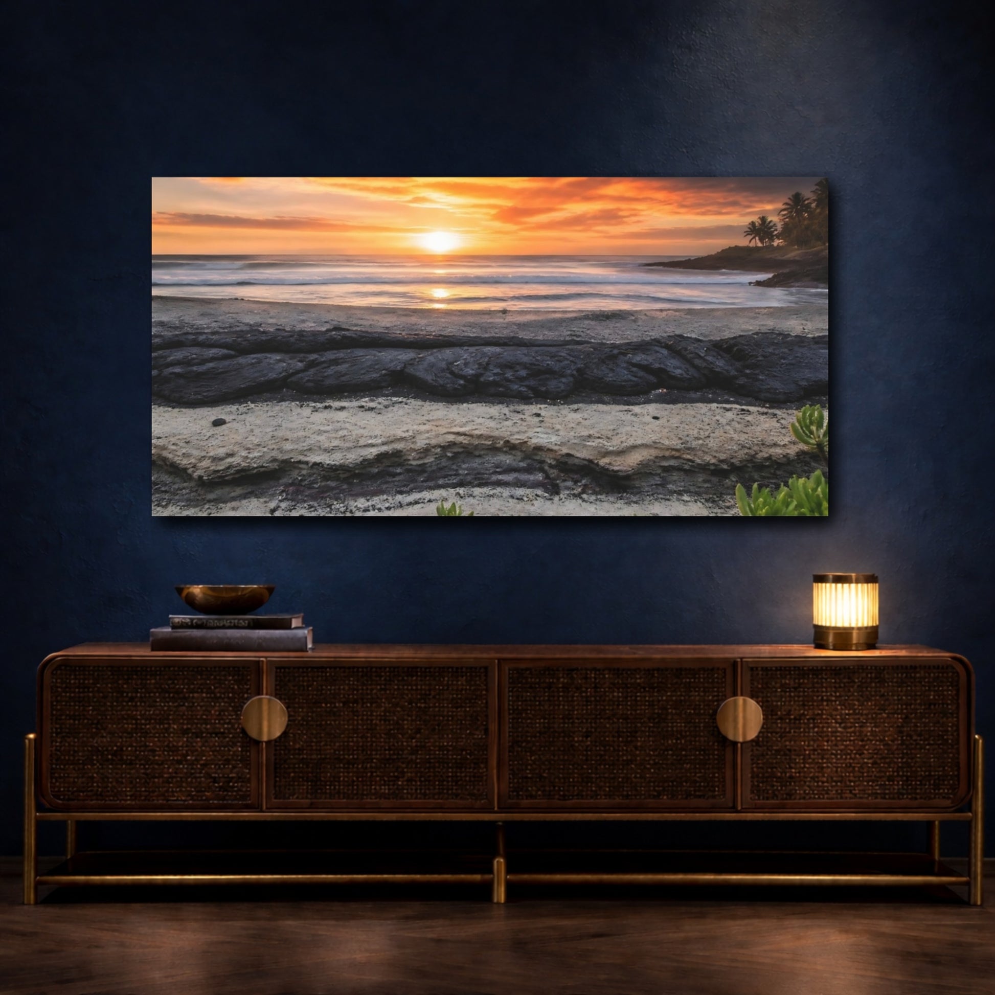 Mockup 4. Coastal Lava Seam Sunset shown as canvas print