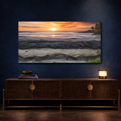 Mockup 4. Coastal Lava Seam Sunset shown as canvas print