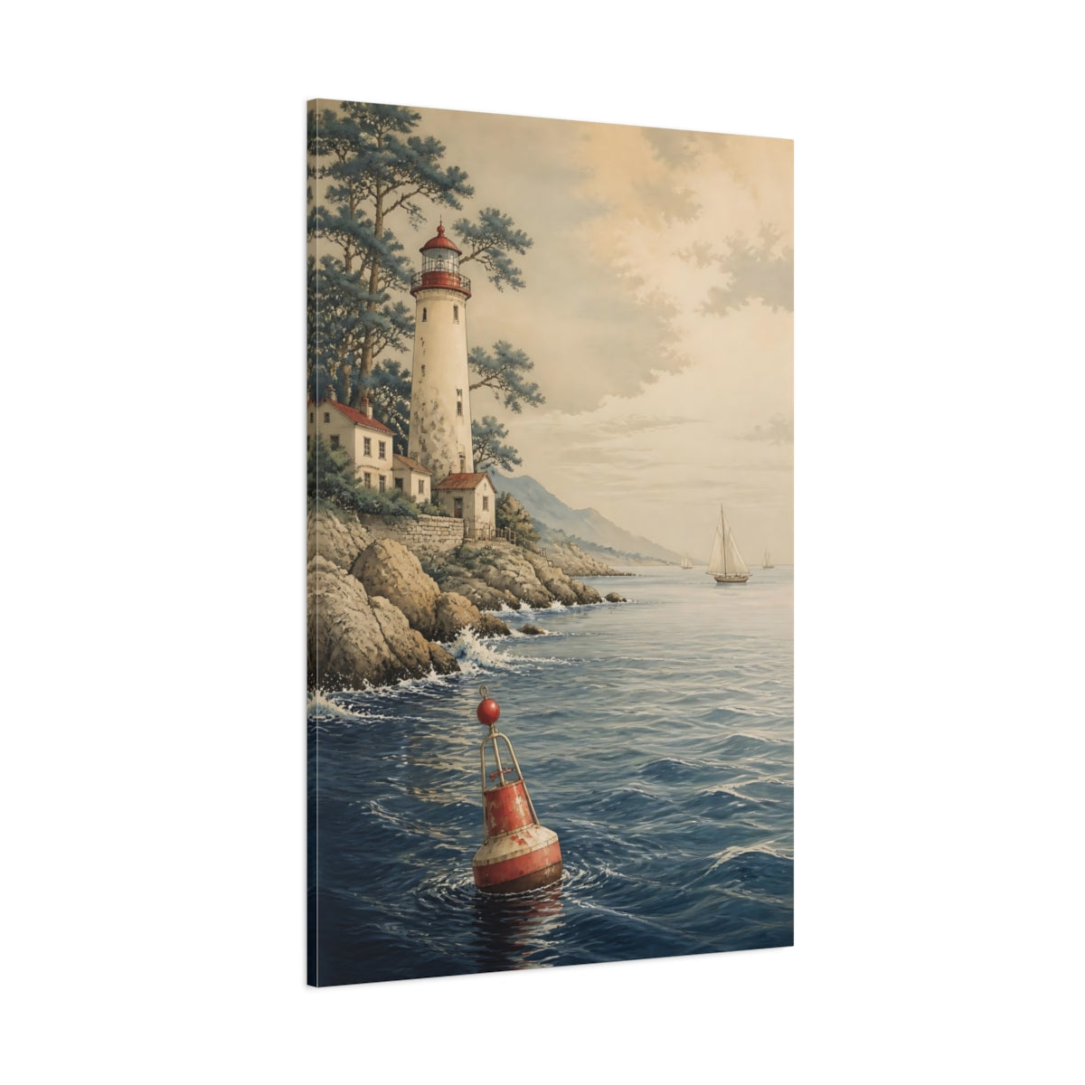 Side Mockup 1. Coastal Lighthouse Buoy shown as canvas print