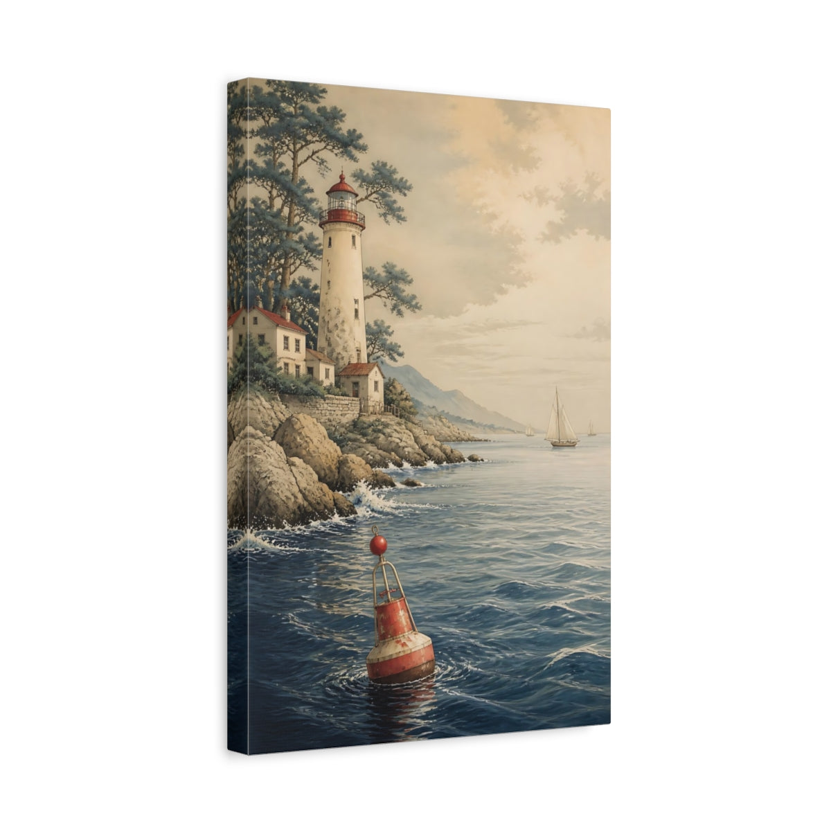 Side Mockup 4. Coastal Lighthouse Buoy shown as canvas print