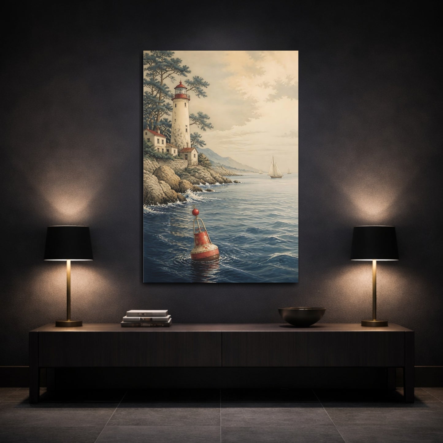 Mockup 3. Coastal Lighthouse Buoy shown as canvas print