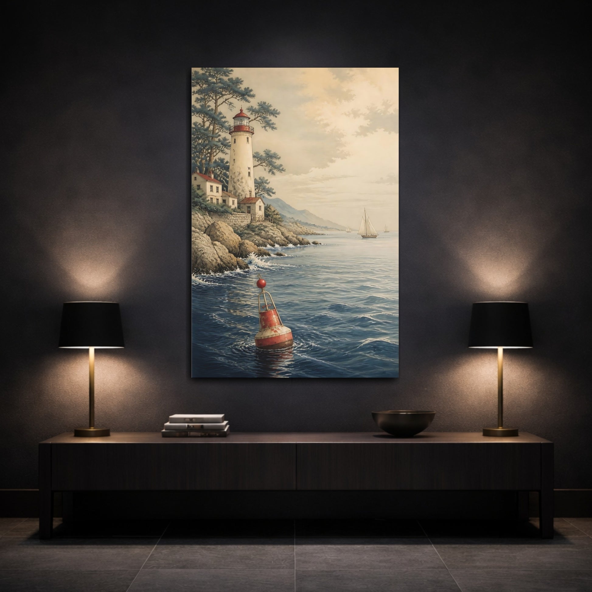 Mockup 3. Coastal Lighthouse Buoy shown as canvas print