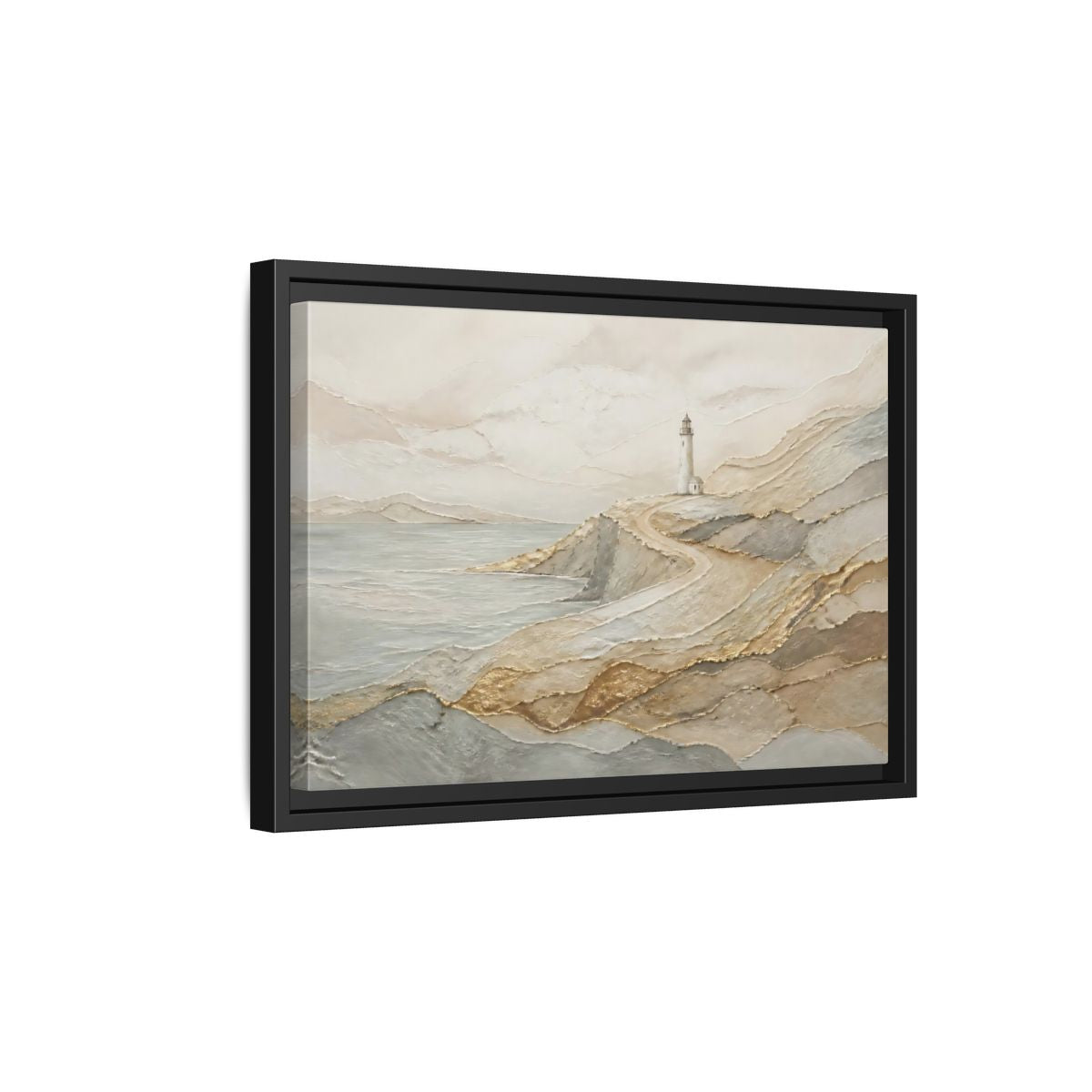 Side Mockup 6. Coastal Lighthouse Path shown as framed canvas print