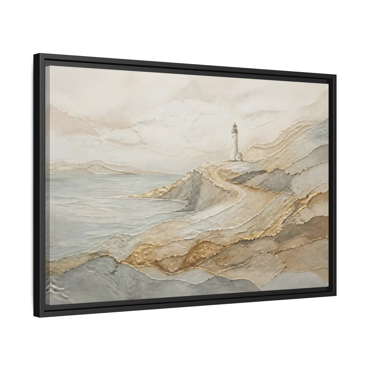 Side Mockup 14. Coastal Lighthouse Path shown as framed canvas print