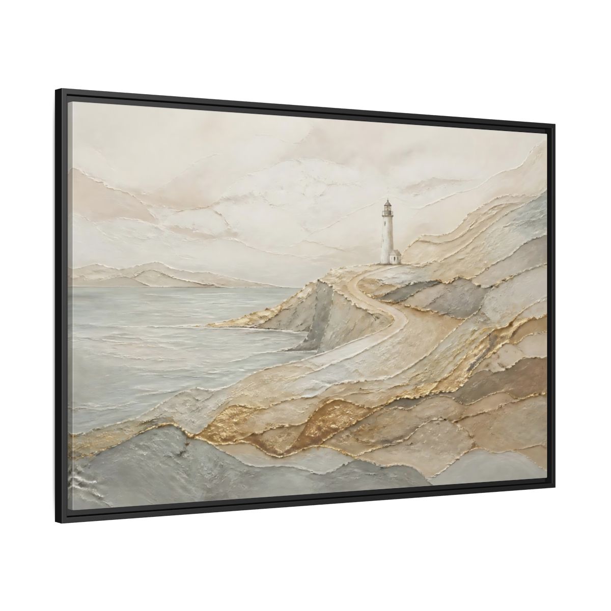 Side Mockup 12. Coastal Lighthouse Path shown as framed canvas print