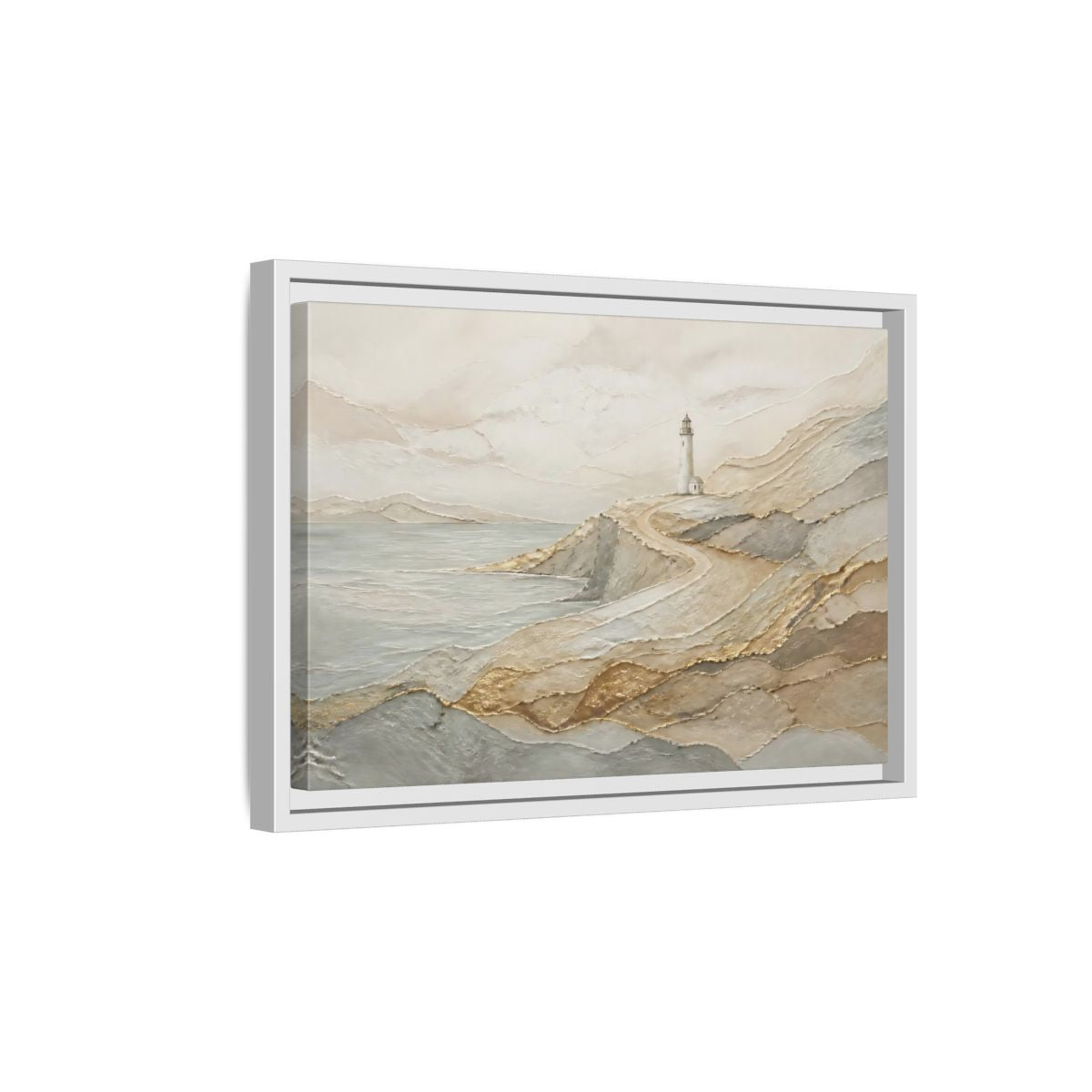 Side Mockup 4. Coastal Lighthouse Path shown as framed canvas print