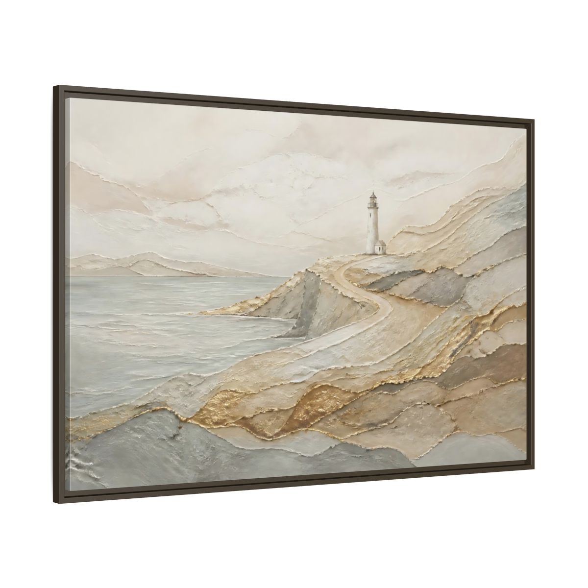 Side Mockup 8. Coastal Lighthouse Path shown as framed canvas print