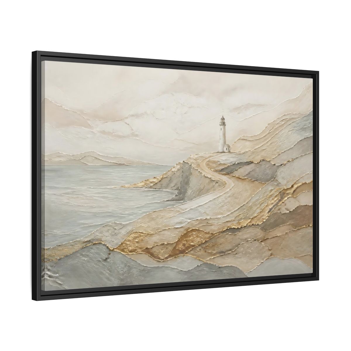 Side Mockup 13. Coastal Lighthouse Path shown as framed canvas print