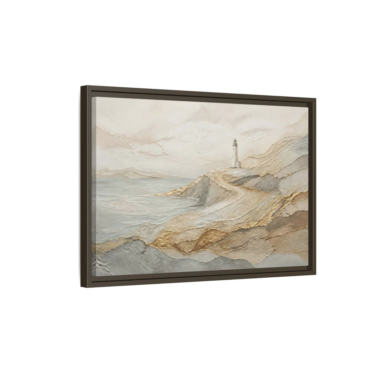 Side Mockup 2. Coastal Lighthouse Path shown as framed canvas print